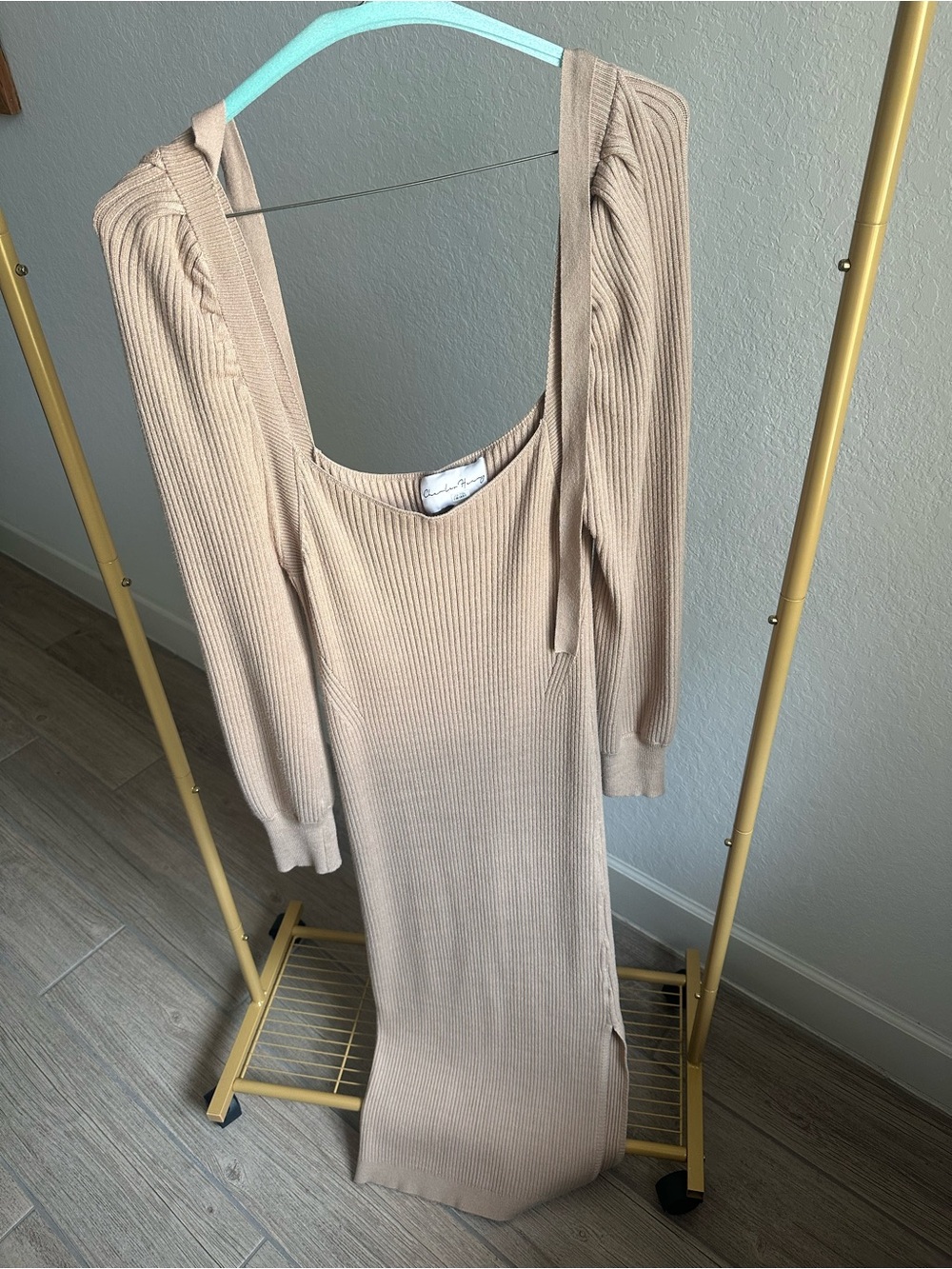 Charles Henry Ribbed Maxi Dress in Light Beige - L